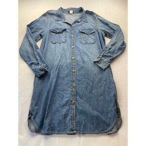 Venus Denim Shirt Dress Sz Large Blue Jean Button Down Long Sleeve 100% Cotton